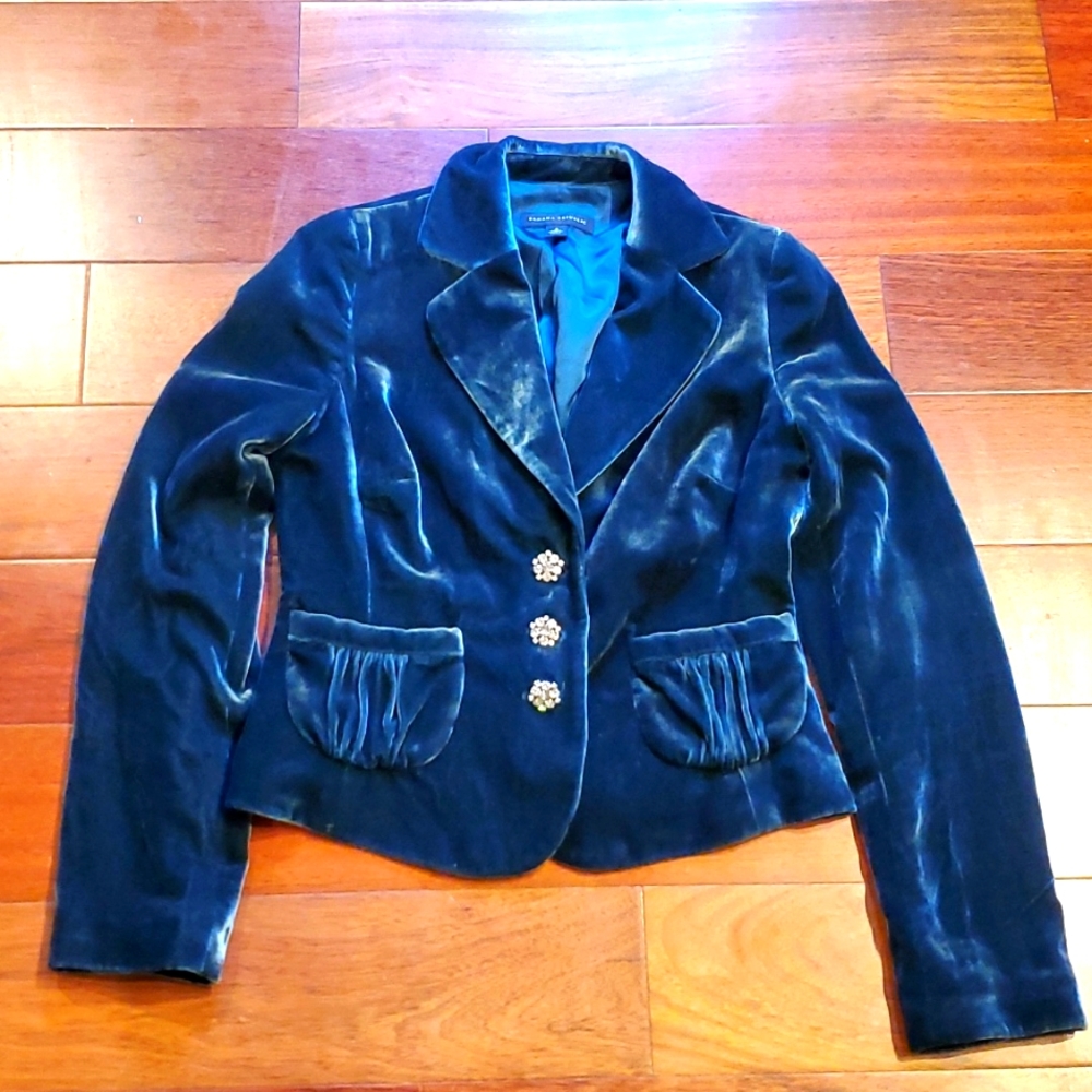 Banana Republic dark teal silk blend velvet jacket